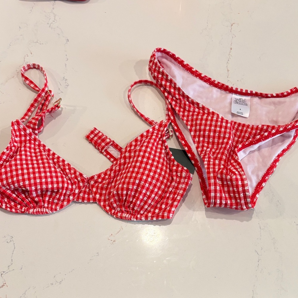wild fable Red and White Gingham Bikini Bottom